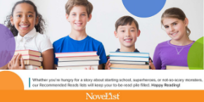 Novelist logo showing kids holding books - find your next gread