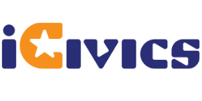 Logo in blue and yellow that says iCivics